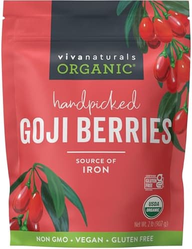 Viva Naturals Organic Dried Goji Berries, 2 lb (907 g) – Non-GMO, Vegan Wolfberries, Perfect for Goji Berry Tea, Smoothies, Baking & Snacking