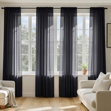 MIULEE Black Sheer Curtains 84 Inches Long, 4 Panels Set, Light Filtering Rod Pocket Voile Halloween Drapes for Living Room and Bedroom, Airy Soft Fabric Window Treatments, 42 x 84 Inches