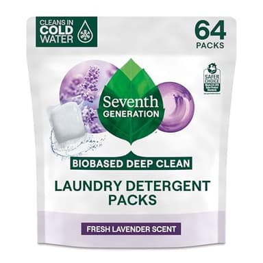 Seventh Generation Laundry Detergent Packs, Lavender, Biobased Deep Clean, EPA Safer Choice Certified, 64 Count
