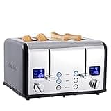 CUSIMAX 4 Slice Toaster, Stainless Steel, Ultra-Clear LED Display & Extra Wide Slots, with Dual Control Panels of 6 Shade Settings, Cancel/Bagel/Defrost Function, Removable Crumb Trays, Black