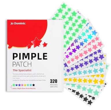 Jo Dominic Pimple stars Patches for Face, 4 Size 320 Counts Acne Patches, Hydrocolloid Patches for CoveringZits and Blemishes, Spot Stickers with Salicylic Acid, Tea Tree Oil