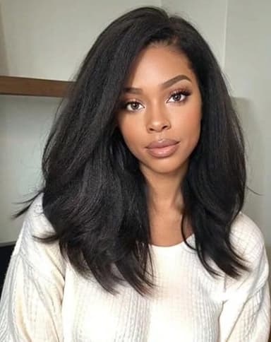 Emistar Kinky Straight Lace Front Wigs Soft As Human Hair Pre Plucked with Baby Hair 180% Density Yaki Straight Transparent HD Lace Wig 180% Density Glueless Wigs for Black Women (13x4x1, 20 Inch)