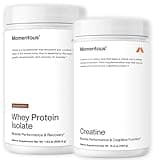 Momentous Creatine Monohydrate Powder & Essential Grass-Fed Whey Protein Powder - Supports Strength, Lean Muscle, & Recovery - 20g Isolate Protein - NSF Certified, Gluten-Free, Chocolate