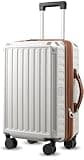 LUGGEX Carry On Luggage 22x14x9 Airline Approved, PC Expandable Hard Shell Suitcases with Spinner Wheels, 20 Inch, White Brown
