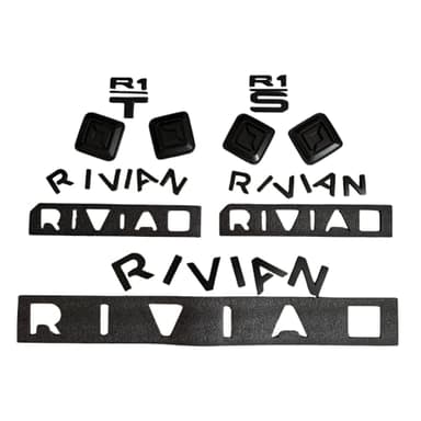 Emblem Set Matte Black Logo Square Badge Letters for Rivian R1S R1T (R1S - Full Set)