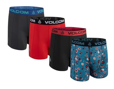 Volcom Mens Boxer Briefs 4 Pack Poly Spandex Performance Boxer Briefs Underwear (Blue/Black/Red/Charcoal, Medium)