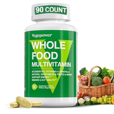 Vegan Whole Food Multivitamin with Iron, Daily Multivitamin for Men and Women, Methylated Multi Vitamins, B-Complex, Fruits & Vegetables, Enzymes, Omegas, Mushroom, Non-GMO, 90 Count
