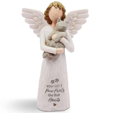 Cat Memorial Gifts for Loss of Cat, Pet Loss Sympathy Gift, Pet Cat Remembrance Gifts, Cat Loss Sympathy Gift, Cat Mom Gifts for Cat Lovers, Cat Statue Hand-Painted Figurines Angel Cat (Gray)