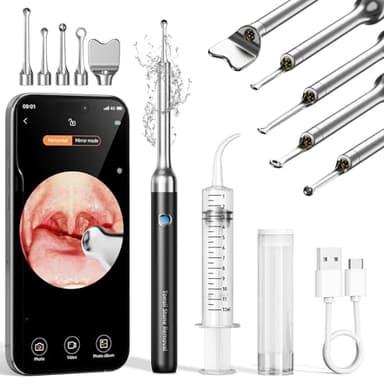 Upgraded Tonsil Stone Remover with Camera, Visual Tonsil Stone Removal Kit with 6 LED Light, Tonsil Stone Removal Tool Camera with 1080P, 5 Head Attachments, for iOS & Android (Black)