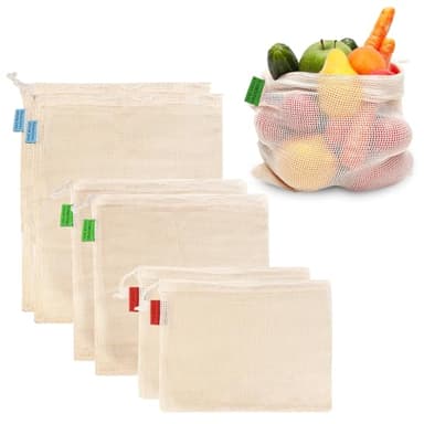 Ycsst Reusable Produce Bags 6 Pack, Cotton Mesh Vegetable Bags for Grocery Shopping, Washable Mesh Produce Bags for Fruits & Vegetables Storage (2S,2M,2L)