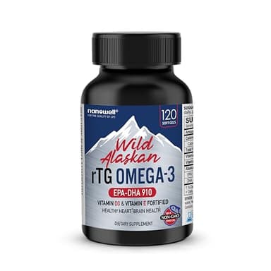 NANOWELL Wild Alaskan rTG Omega-3 Fish Oil 1196mg - EPA, DHA, Vitamin D3 & E - 120 Softgels, 60 Day Supply