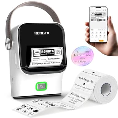 Rongta Bluetooth Label Maker Machine with Tape, Thermal Label Printer for Office, Small Business Essentials, Home Organization, Portable Inkless Sticker Label Maker with 2x1.18 inch Labels