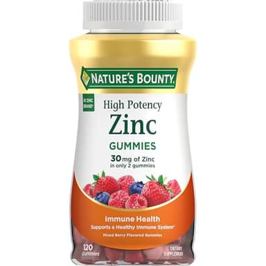 Nature’s Bounty Zinc Gummies, Immune Support Gummies, Supports Skin & Antioxidant Health, Mixed Berry, 30mg, 120 Count