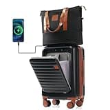 20-Inch Carry-on Luggage with Travel Bag Set, ABS Hard Shell Two-piece Suitcase Set with USB Port Cup Holder Spinner Wheels Carry on Luggage Expandable, Airline Approved (Black)