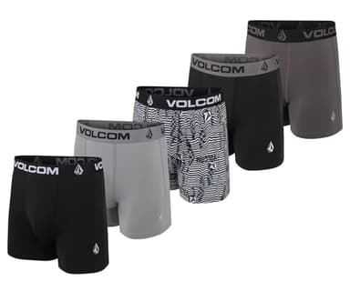 Volcom Mens Boxer Briefs 5 Pack Poly Spandex Performance Boxer Briefs Underwear (Black/Grey/Black-White/Black/Grey, Large)