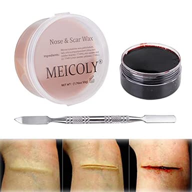 MEICOLY 3Pcs Special Effects SFX Makeup Kit,Fake Nose Skin Putty Wax Makeup for Cosplay,Scar Wax Fake Scar Modeling Wax for Cut Wound with Spatula,Fake Blood Scab Coagulated Blood Gel