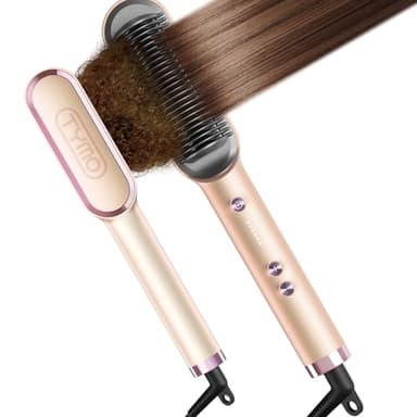 TYMO Ring Hair Straightener Brush – Hair Straightening Iron with Built-in Comb, 20s Fast Heating & 5 Temp Settings & Anti-Scald, Perfect for Professional Salon at Home, Peach