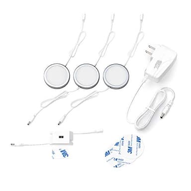 EShine Under Cabinet Puck Lights with Hand Wave Sensor – Circular LED Cabinet Lights – Dimmable – Pack of 3, Warm White (3000K)