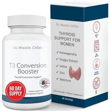 Dr. Westin Childs T3 Conversion Booster - Thyroid Support for Women & Men with Hypothyroidism & Hashimoto’s, Iodine, Ashwagandha, Guggul Extract, Selenium & Zinc Complex, 60 Servings