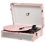 Vinyl Record Player Bluetooth with Built-in Speakers, Vintage Portable Suitcase Turntable 3-Speed with USB Recording Headphone/RCA/AUX Jack for Muisc Record Player Pink Floral