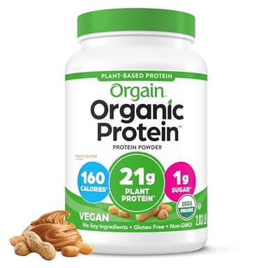 Orgain Organic Vegan Protein Powder, Peanut Butter - 21g Plant Protein, 7g Prebiotic Fiber, Low Net Carb, No Dairy Ingredients, No Added Sugar, For Shakes & Smoothies, 2.03 lb (Packaging May Vary)