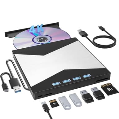 External Blu Ray Drives, 4K Portable Blu Ray Burner USB 3.0 Type-C UHD BD Player with SD/TF Port, CD/DVD Burner R/W 3D Blu Ray Drive, External 4k Blu Ray Drive Compatible with Windows Mac OS Laptop