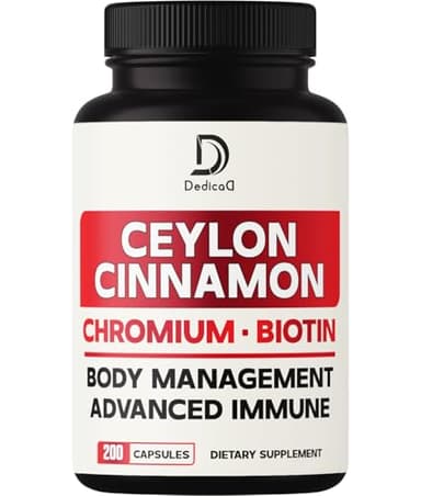 DEDICAD 13in1 Ceylon Cinnamon Capsules - 200 Capsules with Chromium Picolinate, Biotin, Grape Seed, Elderberry & More