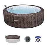 Bestway SaluSpa Bali Smart AirJet Inflatable Hot Tub Round Portable 5-7 Person Spa with 180 AirJets, App Control and EnergySense Cover, Brown Rattan