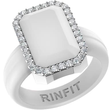 Rinfit Women's Silicone Wedding Band - Promise Rings for Her - Emerald Cut with Cubic Zirconia - White/Silver - Size 7