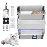 TIUUBT Sifting Litter Box - Stainless Steel Kitty Litter Box with Advanced Odor Control, Easy Cleaning, and Durable Design for Multi-Cat Households with 5.91 inch High Side
