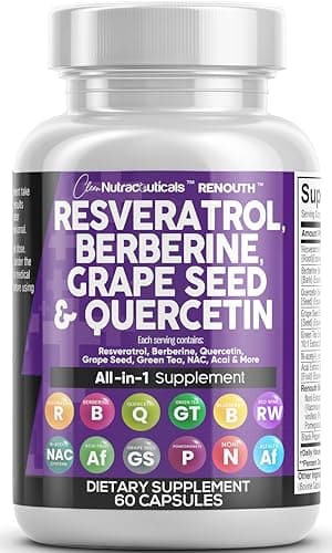 Clean Resveratrol Supplement | Berberine Grape Seed Extract Quercetin Green Tea Extract Acai Noni Polyphenol Supplement for Women & Men N-Acetyl Cysteine