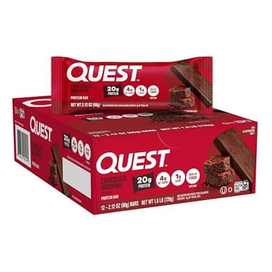 Quest Nutrition Chocolate Brownie Protein Bar, 20g Protein, 1g Sugar, 4g Net Carb, High Fiber, Gluten Free, Gluten Free, 12 Count