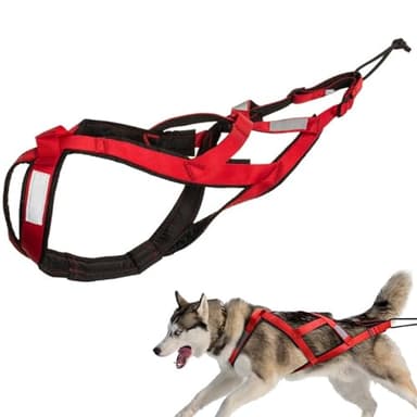 Dog Pulling Harness,Nylon Dog Running Harness with Reflective Tape,Water Prevention Sled Reins,Puppy Weight Pulling Harnesses,Pull Reins for Exercise,Bikejoring,Skijoring,Puppy Sledding (Red L)