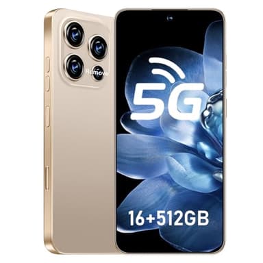 JQAKP 16PM 5G Phone,Smartphone Unlocked Cell Phone 16GB+512GB/6.99“ HD Screen Display/68MP+108MP Camera/7000 mAh, Dual SIM Card/Face Unlock/Fingerprint Button Unlock (Desert Titanium)