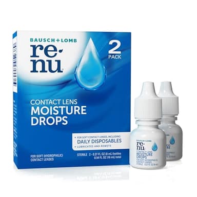 Renu Lubricant Eye Drops, Rewetting Drops for Contact Lenses, Rehydrates Soft & Disposable Lenses, Soothes & Moisturizes Eyes for Comfort, 0.27 Fl Oz (Pack of 2)