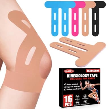 16 PCS Kinesiology Tape for Knees, Knee Support Tape, Precut Knee Tape for Knee Stability, Athletic Tape, Kinetic Tape for Knee - Skin Color