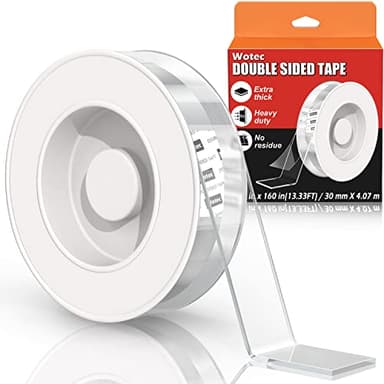 Wotec Extra Large Double Sided Tape Heavy Duty Removable 1.18 Inch x 160 Inch, Clear & Tough Nano Tape, Multipurpose Mounting Tape Picture Hanging Strips Adhesive for Poster Carpet