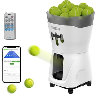 PUSUN Tennis Ball Machine, Portable PT-Mini Pro Tennis Ball Serving Launching Machine for Practice and Training, Support App and Remote Adjust Speed&Angle, Hold 65+Balls at Once, Easy to Use