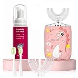 PVOGRT Kids Electric U Shaped Toothbrush,Kids Sonic Full Mouth Toothbrush with 4 Soft Brush Head Automatic Rechargeable 6 Cleaning Modes IPX7 Waterproof 360 Degree Cleaning - Age8-15 Pink