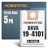 POWERTEC DXVA19-4101 Filter Bags for Dewalt 5PK, for Dewalt DXV06P, DXV09P, DXV10P 6-10 Gal Dust Extractor, Replacement Shop Vacuum Bags, Dust Bag for Dewalt (75063V)