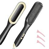 Hair Straightener Brush-Ionic Hair Brush Straightener for Women with 5 Temp Settings,Fast Heating & Dual Voltage Hair Straightening Comb,Anti-Scald & Auto-Shut Off (Black)