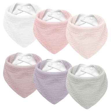 Susurration Muslin Baby Drool Bibs 6Pack Soft Triangular Adjustable Baby Bandana Bibs for Unisex Girls & Boys (Pink)