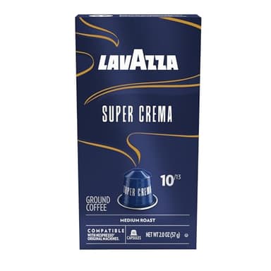 Lavazza Super Crema Aluminum Capsules Compatible with Nespresso* Original Machines, Medium Roast, Arabica and Robusta Blend (10 Capsules)