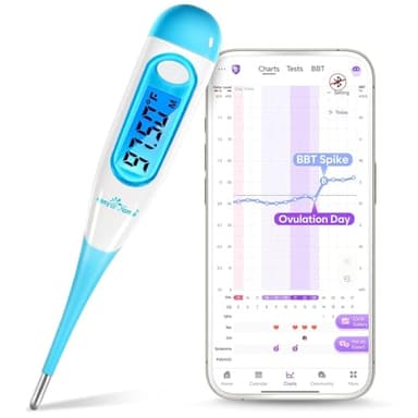 Easy@Home Digital Basal Thermometer for Ovulation: Backlight LCD Display 1/100th Degree High Precision BBT, Memory Recall, NOT Bluetooth Enabled – Scan Results with Premom Fertility Tracker App, Blue