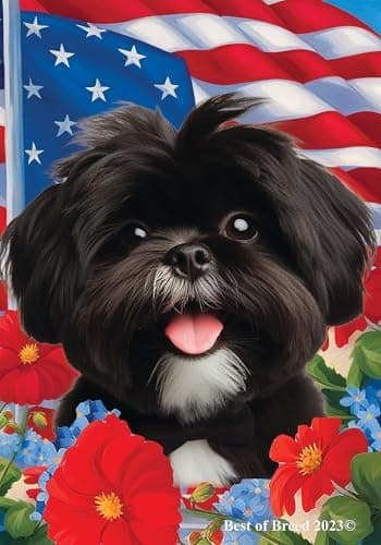 Shih Tzu Black/White - Best of Breed All-American Patriotic I Garden Flag