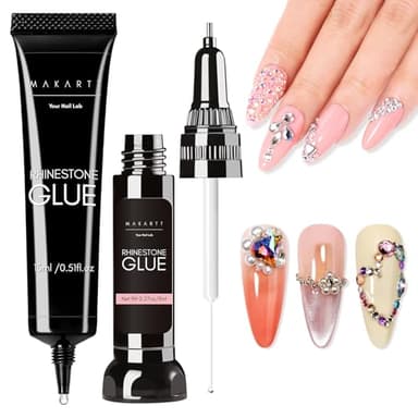 Makartt Nail Rhinestone Glue Set - Gel Nail Glue for Rhinestones, 3D Art Design Super Strong Adhesive for Charm Gems Jewel Crystal Beads Diamonds, 15ml & 8ml, Easy Use, Cured Need
