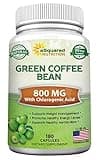 aSquared Nutrition Natural Green Coffee Bean Formula-180 Capsules-Max Strength GCA Antioxidant Cleanse for Pure Weight Loss, 800mg per Pill-Chlorogenic Acid-1600mg Daily Supplement, Healthy Fat Burner