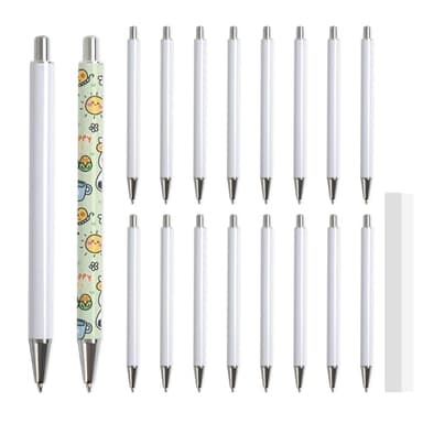 PYD Life 20 Pack Sublimation Pens Blanks No Clip Bulk White with 25 Pieces Shrink Wrap Films, DIY Personalized Ballpoint Pen by Heat Press Sublimation Oven