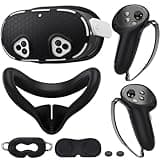 Silicone Cover Set Compatible with Meta/Oculus Quest 3s Accessories, VR Silicone Face Cover, VR Shell Cover,Touch Controller Grip Case,Camera Lens Protector Set(Black)