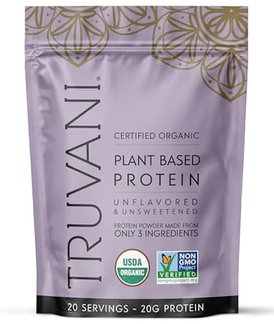 Truvani Pea Protein Powder | Unflavored | 20g Organic Vegan Plant Based Protein | 20 Servings | Keto | Gluten & Dairy Free | Low Carb | No Added Sugar